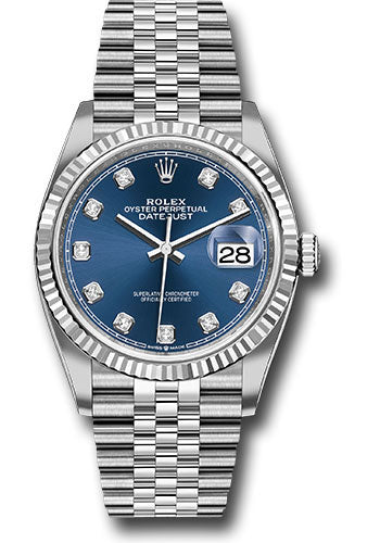 *Pre-Owned* Rolex Steel Datejust 36 Watch - Fluted Bezel - Blue Diamond Dial - Jubilee Bracelet