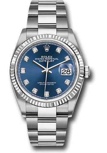 *Pre-Owned* Rolex Steel Datejust 36 Watch - Fluted Bezel - Blue Diamond Dial - Oyster Bracelet