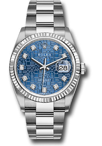 *Pre-Owned* Rolex Steel Datejust 36 Watch - Fluted Bezel - Blue Jubilee Diamond Dial - Oyster Bracelet
