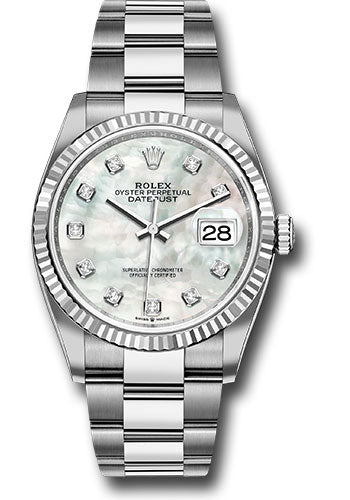 *Pre-Owned* Rolex Steel Datejust 36 Watch - Fluted Bezel - Mother-of-Pearl Diamond Dial - Oyster Bracelet