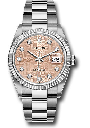 *Pre-Owned* Rolex Steel Datejust 36 Watch - Fluted Bezel - Pink Jubilee Diamond Dial - Oyster Bracelet