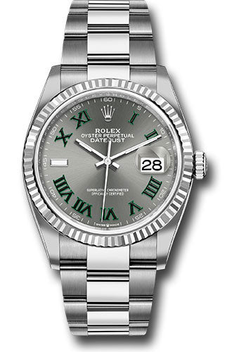 *Pre-Owned* Rolex White Rolesor Datejust 36 Watch - Fluted Bezel - Slate Roman Dial - Oyster Bracelet