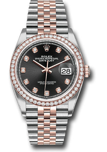 *Pre-Owned* Rolex Steel and Everose Rolesor Datejust 36 Watch - Diamond Bezel - Black Diamond Dial - Jubilee Bracelet