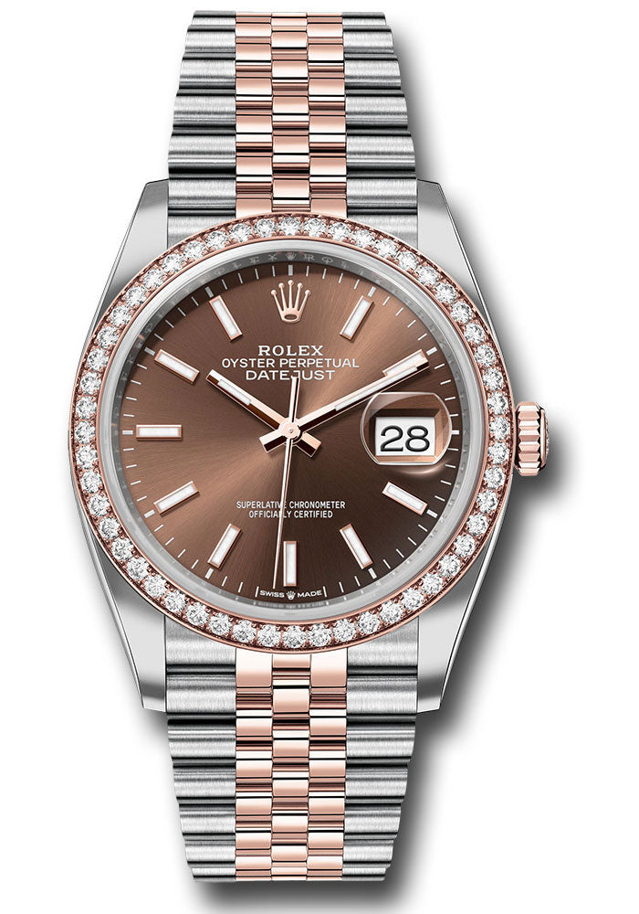 *Pre-Owned* Rolex Everose Rolesor Datejust 36 Watch - Diamond Bezel - Chocolate Index Dial - Jubilee Bracelet