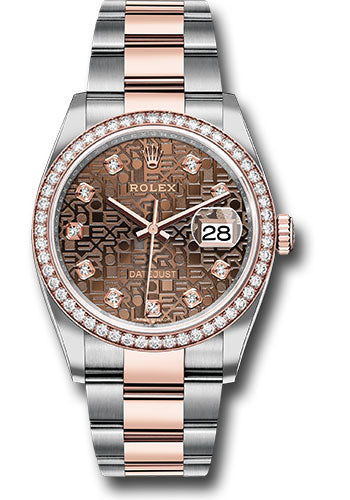*Pre-Owned* Rolex Steel and Everose Rolesor Datejust 36 Watch - Diamond Bezel - Chocolate Jubilee Diamond Dial - Oyster Bracelet