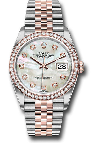 *Pre-Owned* Rolex Steel and Everose Rolesor Datejust 36 Watch - Diamond Bezel - White Mother-Of-Pearl Diamond Dial - Jubilee Bracelet