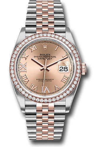 *Pre-Owned* Rolex Steel and Everose Rolesor Datejust 36 Watch - Diamond Bezel - Rose Roman Dial - Jubilee Bracelet