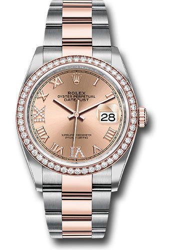 *Pre-Owned* Rolex Steel and Everose Rolesor Datejust 36 Watch - Diamond Bezel - Rose Roman Dial - Oyster Bracelet