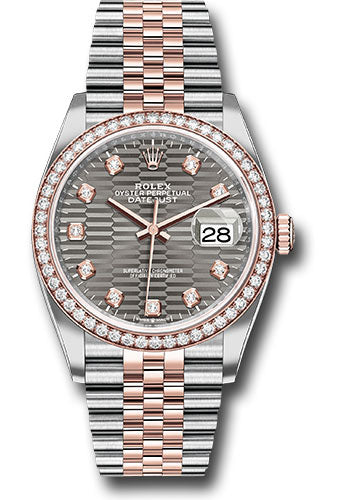 *Pre-Owned* Rolex Everose Rolesor Datejust 36 Watch - Diamond Bezel - Slate Fluted Motif Diamond Dial - Jubilee Bracelet
