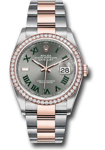 *Pre-Owned* Rolex Everose Rolesor Datejust 36 Watch - Diamond Bezel - Slate Roman Dial - Oyster Bracelet