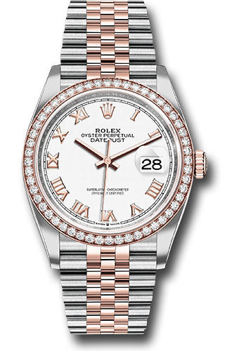 *Pre-Owned* Rolex Steel and Everose Rolesor Datejust 36 Watch - Diamond Bezel - White Roman Dial - Jubilee Bracelet
