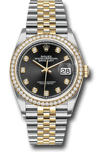 *Pre-Owned* Rolex Steel and Yellow Gold Rolesor Datejust 36 Watch - Yellow Diamond Bezel - Black Diamond Dial - Jubilee Bracelet