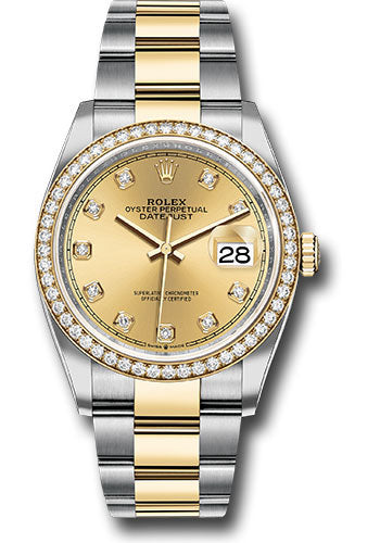 *Pre-Owned* Rolex Steel and Yellow Gold Rolesor Datejust 36 Watch - Diamond Bezel - Champagne Diamond Dial - Oyster Bracelet