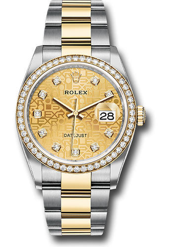 *Pre-Owned* Rolex Yellow Rolesor Datejust 36 Watch - Diamond Bezel - Champagne Jubilee Diamond Dial - Oyster Bracelet
