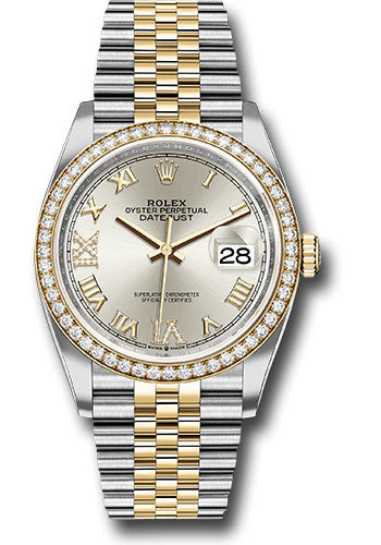 *Pre-Owned* Rolex Steel and Yellow Gold Rolesor Datejust 36 Watch - Yellow Diamond Bezel - Silver Roman Dial - Jubilee Bracelet