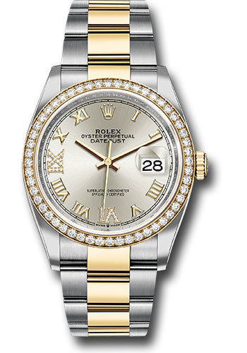 *Pre-Owned* Rolex Steel and Yellow Gold Rolesor Datejust 36 Watch - Diamond Bezel - Silver Roman Dial - Oyster Bracelet-