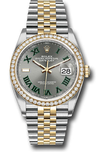 *Pre-Owned* Rolex Yellow Rolesor Datejust 36 Watch - Diamond Bezel - Slate Roman Dial - Jubilee Bracelet