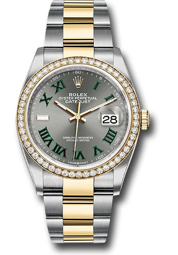 *Pre-Owned* Rolex Yellow Rolesor Datejust 36 Watch - Diamond Bezel - Slate Roman Dial - Oyster Bracelet