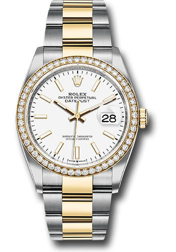 *Pre-Owned* Rolex Steel and Yellow Gold Rolesor Datejust 36 Watch - Diamond Bezel - White Index Dial - Oyster Bracelet