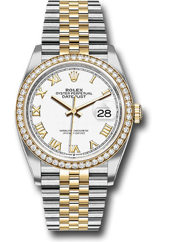 *Pre-Owned* Rolex Steel and Yellow Gold Rolesor Datejust 36 Watch - Yellow Diamond Bezel - White Roman Dial - Jubilee Bracelet