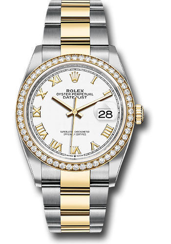 *Pre-Owned* Rolex Steel and Yellow Gold Rolesor Datejust 36 Watch - Diamond Bezel - White Roman Dial - Oyster Bracelet