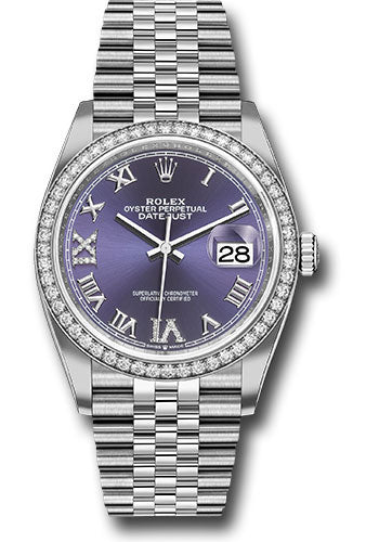 *Pre-Owned* Rolex Steel Datejust 36 Watch - Diamond Bezel - Aubergine Purple Diamond Roman VI and IX Dial - Jubilee Bracelet