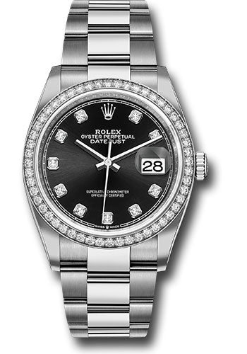 *Pre-Owned* Rolex Steel Datejust 36 Watch - Diamond Bezel - Black Diamond Dial - Oyster Bracelet