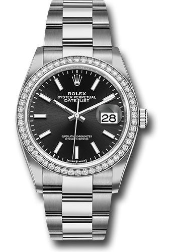 *Pre-Owned* Rolex Steel Datejust 36 Watch - Diamond Bezel - Black Index Dial - Oyster Bracelet