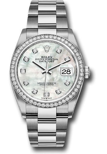 *Pre-Owned* Rolex Steel Datejust 36 Watch - Diamond Bezel - Mother-of-Pearl Diamond Dial - Oyster Bracelet