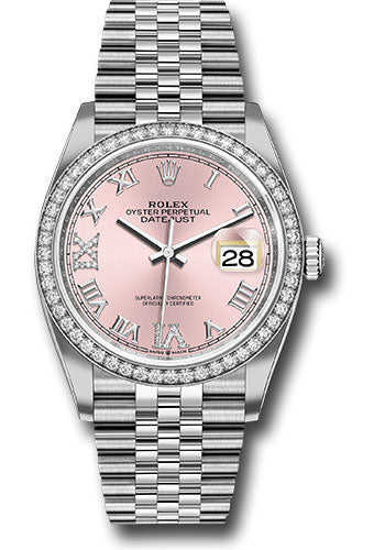 *Pre-Owned* Rolex Steel Datejust 36 Watch - Diamond Bezel - Pink Diamond Roman VI and IX Dial - Jubilee Bracelet