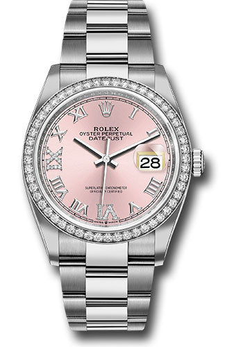 *Pre-Owned* Rolex Steel Datejust 36 Watch - Diamond Bezel - Pink Diamond Roman VI and IX Dial - Oyster Bracelet