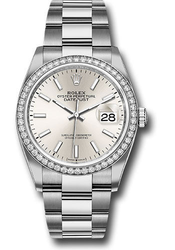 *Pre-Owned* Rolex Steel Datejust 36 Watch - Diamond Bezel - Silver Index Dial - Oyster Bracelet