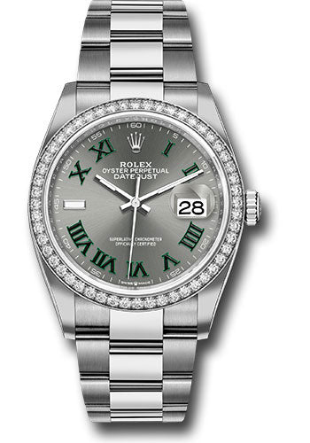 *Pre-Owned* Rolex White Rolesor Datejust 36 Watch - Diamond Bezel - Slate Roman Dial - Oyster Bracelet