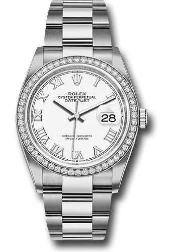 *Pre-Owned* Rolex Steel Datejust 36 Watch - Diamond Bezel - White Roman Dial - Oyster Bracelet