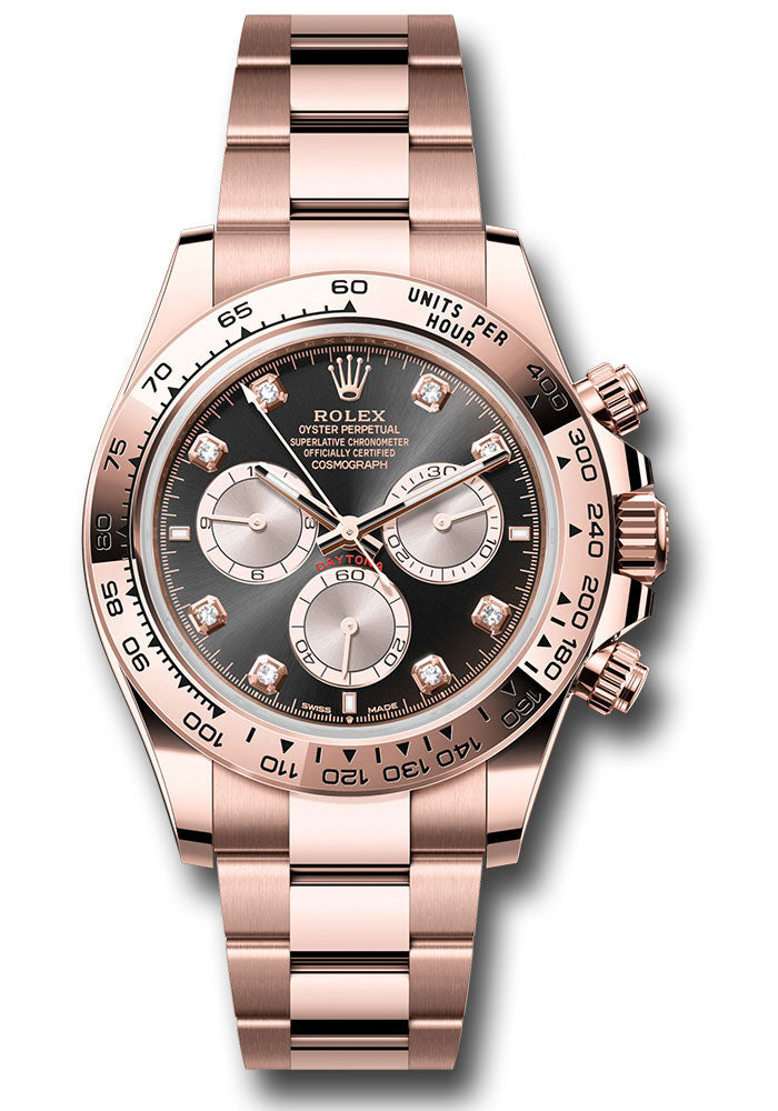 *Pre-Owned* Rolex Everose Gold Cosmograph Daytona Watch - Fixed Bezel - Black And Sundust Diamond Dial - Oyster Bracelet