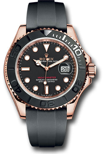 *Pre-Owned* Rolex Everose Gold Yacht-Master 40 Watch - Black Dial - Oysterflex Strap