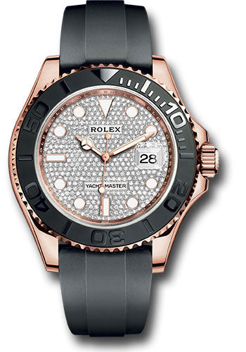 *Pre-Owned* Rolex Everose Gold Yacht-Master 40 Watch - Diamond Paved Dial - Oysterflex Strap