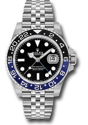Pre-Owned Rolex Steel GMT-Master II 40 Watch - Black And Blue Batman Bezel - Black Dial - Jubilee Bracelet