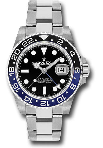 *Pre-Owned* Rolex Steel GMT-Master II 40 Watch - Black And Blue Batman Bezel - Black Dial - Oyster Bracelet - 2021 Release