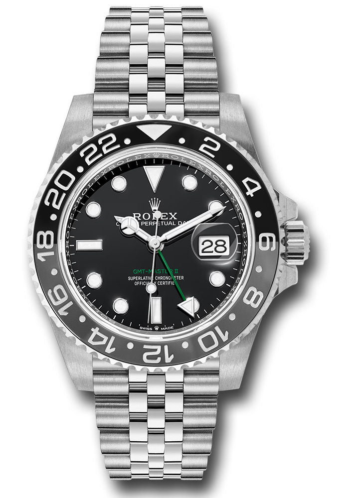 *Pre-Owned* Rolex Oystersteel GMT-Master II Watch - Bidirectional Rotatable Black and Grey Bezel - Black Dial - Jubilee Bracelet