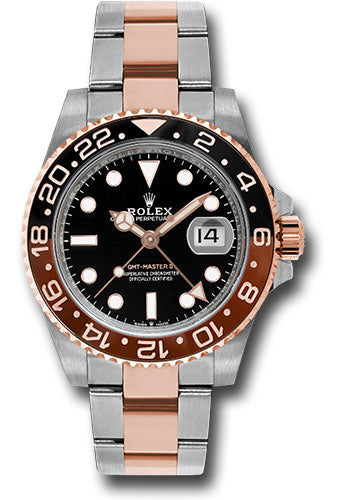 *Pre-Owned* Rolex Everose Rolesor GMT-Master II 40 Watch - Black And Brown Root Beer Bezel - Black Dial - Oyster Bracelet