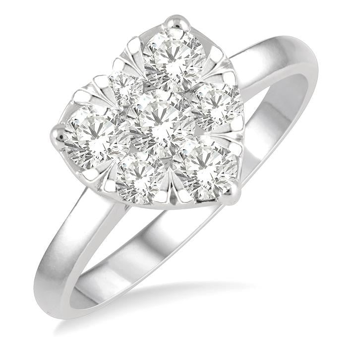 1 Ctw Round Cut Diamond Heart Shape Shine Bright Ring in 14K White Gold