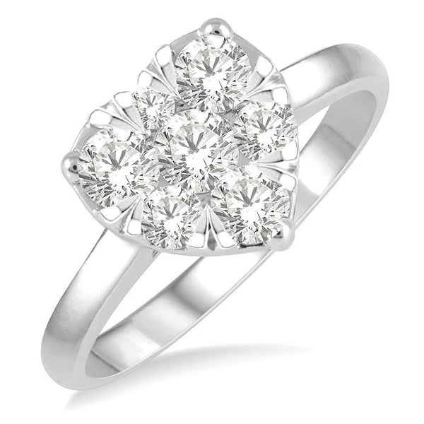 1 Ctw Round Cut Diamond Heart Shape Shine Bright Ring in 14K White Gold
