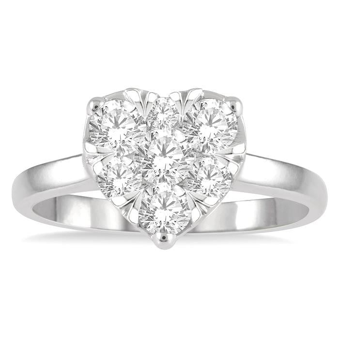 1 Ctw Round Cut Diamond Heart Shape Shine Bright Ring in 14K White Gold