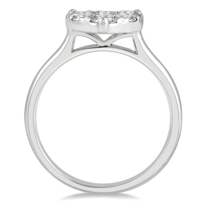 1 Ctw Round Cut Diamond Heart Shape Shine Bright Ring in 14K White Gold