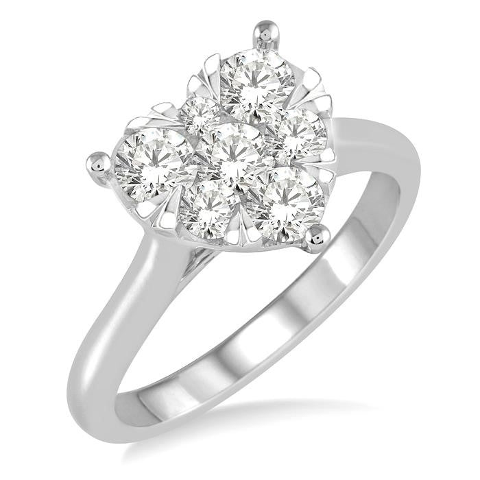 1 Ctw Round Cut Diamond Heart Shape Shine Bright Ring in 14K White Gold