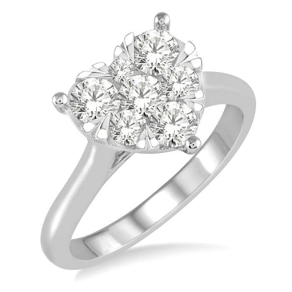 1 Ctw Round Cut Diamond Heart Shape Shine Bright Ring in 14K White Gold