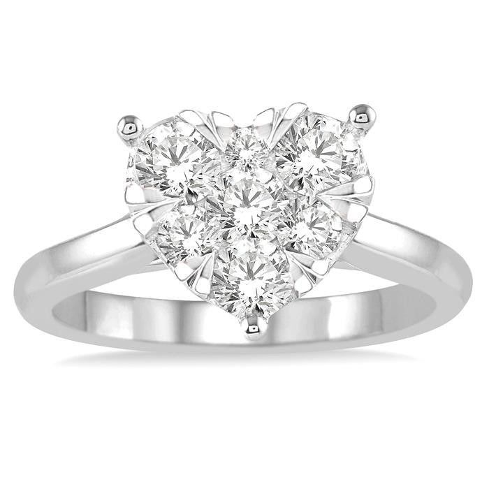 1 Ctw Round Cut Diamond Heart Shape Shine Bright Ring in 14K White Gold
