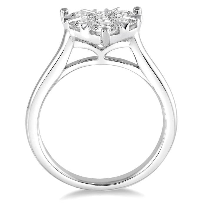1 Ctw Round Cut Diamond Heart Shape Shine Bright Ring in 14K White Gold
