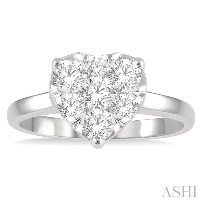 1 Ctw Round Cut Diamond Heart Shape Shine Bright Ring in 14K White Gold